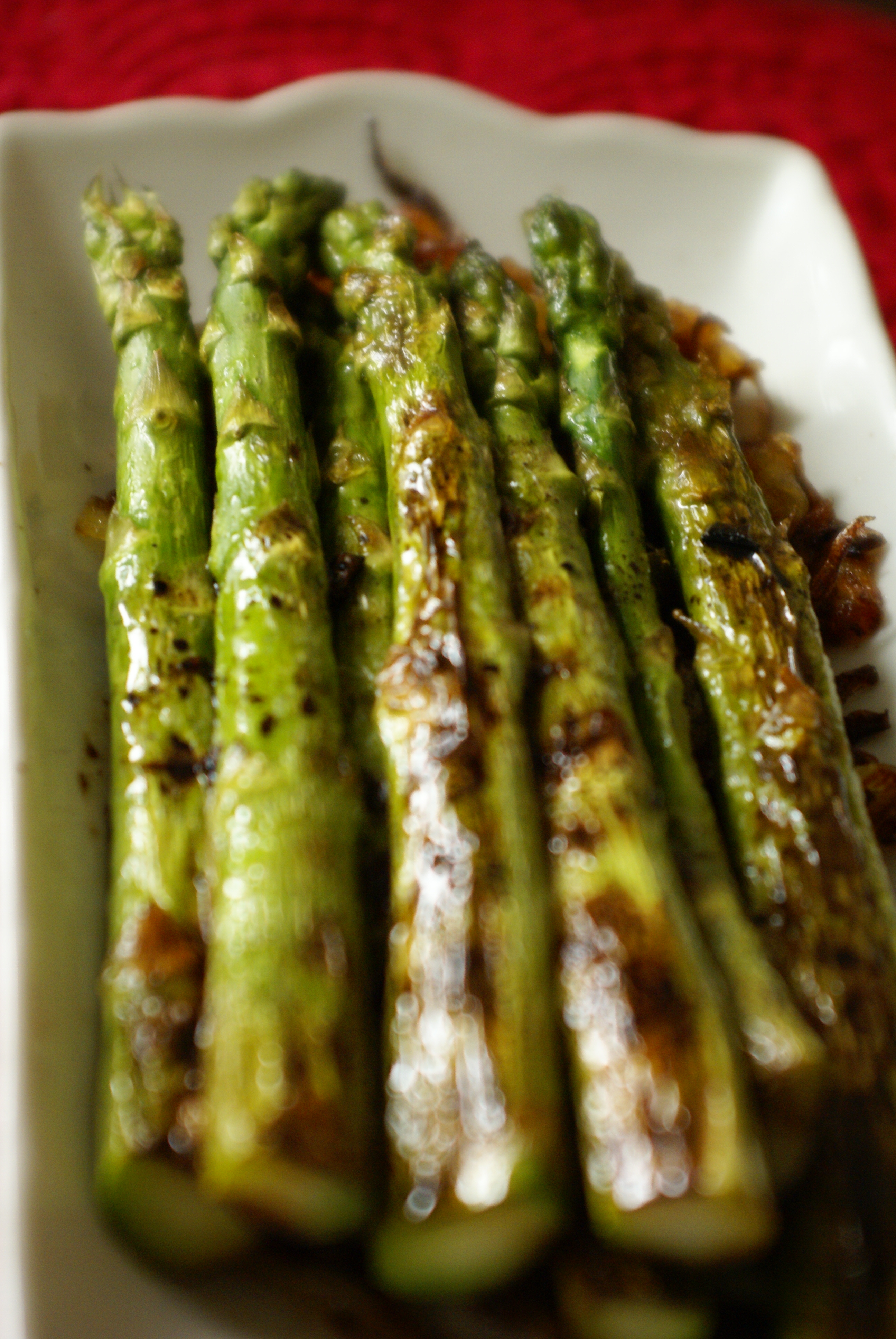 Grilled Asparagus Over Caramelized Onions